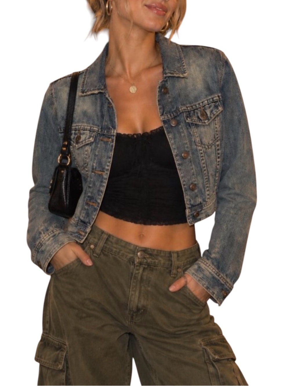 💙Abercrombie Women’s Denim Bronze Button Cropped Jean Minimalist Jacket S